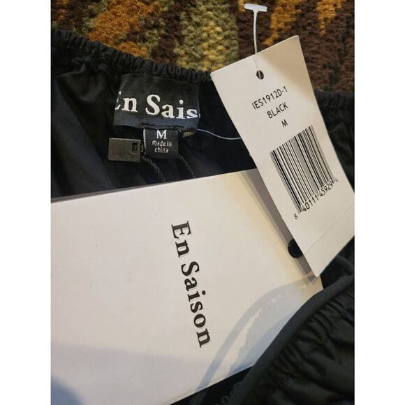 NWT En Saison Dress Women's Medium Black Cotton Poplin Mini Puff Sleeve - Picture 4 of 6